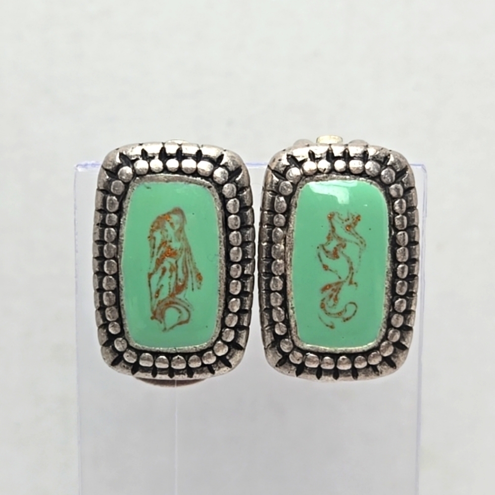 Chico's Silver Tone Turquoise Aqua Color with Copper Design Clip-On Earrings